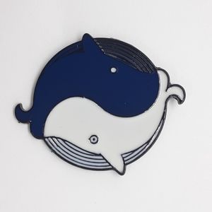 Blue/White Whale Ying Yang Enamel Pin